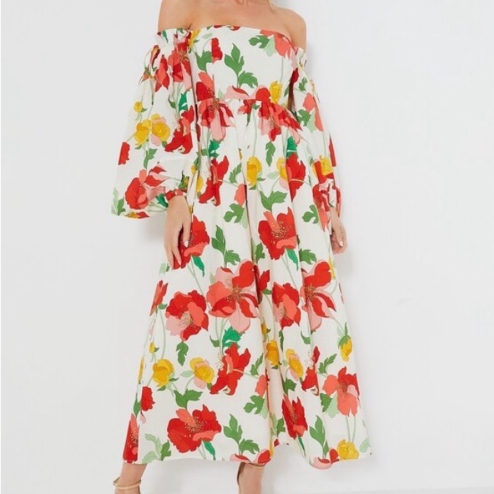 Tuckernuck Hyacinth house Off shoulder marigold maxi dress xxs Cream red floral